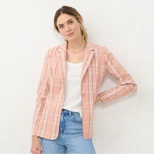LC Lauren Conrad Peach Plaid Blazer